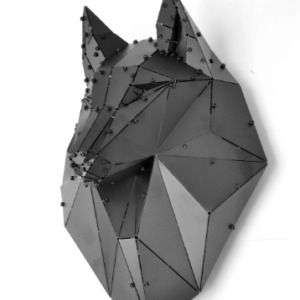 3D Geometrik Metal Dişi Kurt Kafası Duvar Dekoru