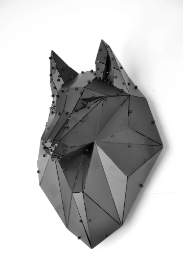 3D Geometrik Metal Dişi Kurt Kafası Duvar Dekoru