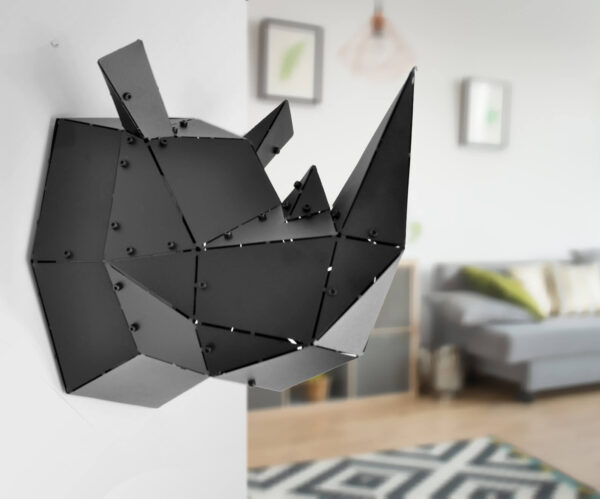 3D Geometrik Metal Gergedan Kafası Duvar Dekoru