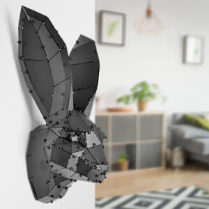 3D Geometrik Metal Tavşan Kafası Duvar Dekoru