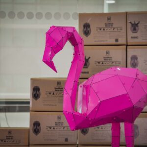 3D Geometrik Metal Large Flamingo Heykeli